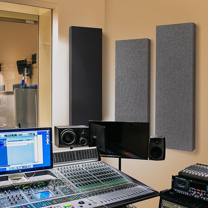 UMIACOUSTICS 2 PCS Fiberglass Acoustic Panels, 48x12x2 Inches Sound Absorbing Panels,Sound Proof Panels for Studios, Office, Home Theater. (Black)