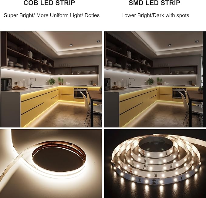 COB LED Strip Light with Remote, Dimmable 24.6FT/7.5M Flexible High Density LED Light,4000K Natural White 2400LEDs Super Bright LED Light Strip CRI 90+ for Bedroom,Kitchen,DIY Home Decoration