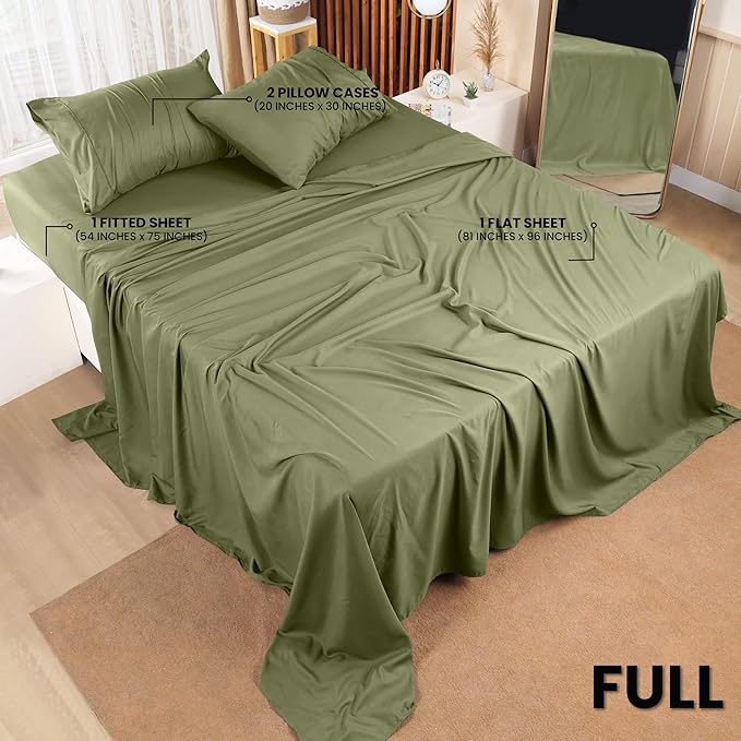 Utopia Bedding Full Sheet Set – 4 Piece Bed Sheets for Full Size Bed, Soft and Breathable Microfiber, Includes 1 Fitted Sheet, 1 Flat Sheet and 2 Pillowcases (Olive)