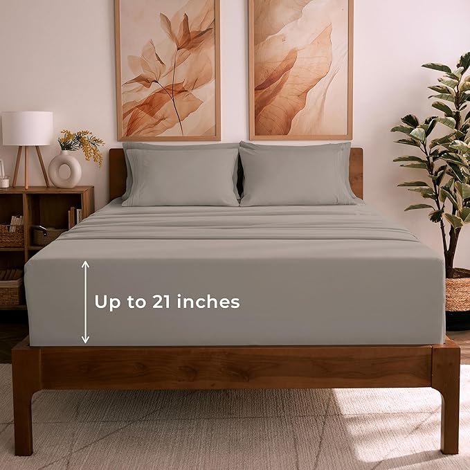 Mellanni King Sheet Set - 6-Piece Iconic Collection Bedding, (Including 4 Pillowcases), 21-Inch Extra Deep Pocket, Easy Care, Ultra Soft, Cooling Sheets, Brushed Microfiber - Tan