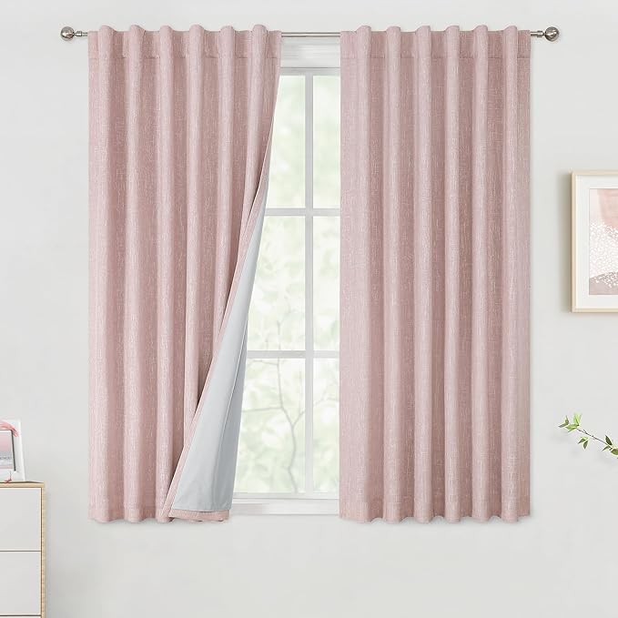 Vision Home Pink Full Blackout Curtains 63 inch for Girls Bedroom Thermal Insulated Room Darkening Window Treatment Set Rod Pocket Back Tab Modern Soundproof Pink Drapes 2 Panels 50" Wx63 L