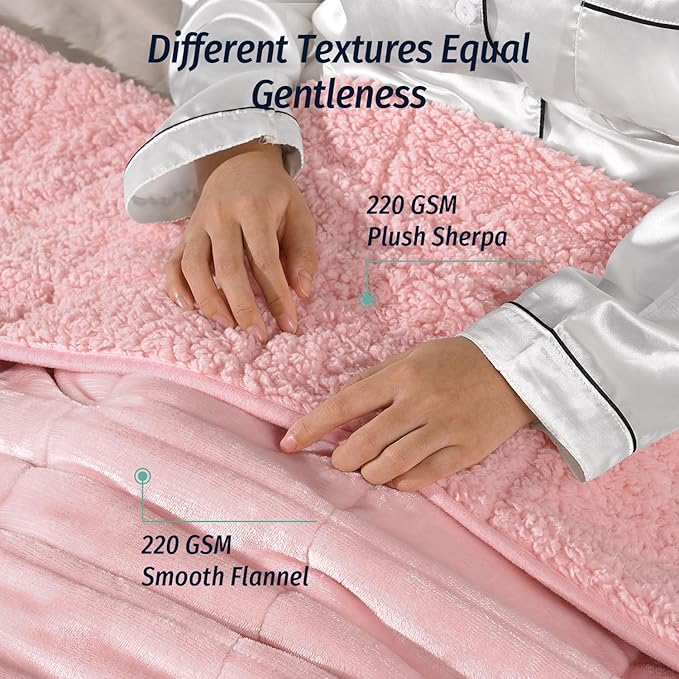 Wemore Sherpa Fleece Weighted Blanket for Adult, 20 lbs Dual Sided Cozy Fluffy Heavy Blanket, Ultra Fuzzy Throw Blanket with Soft Plush Flannel Top, 60 x 80 inches Pink on Both Sides