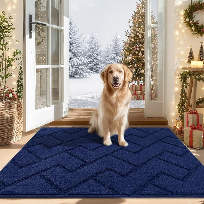 hicorfe Indoor Door Mat,Non Slip Door Mats,32"x48" Front Back Door Mat Rubber Backing,Absorbent Resist Dirt Entrance Inside Floor Mats for Entryway Washable Low-Profile(Navy Blue)