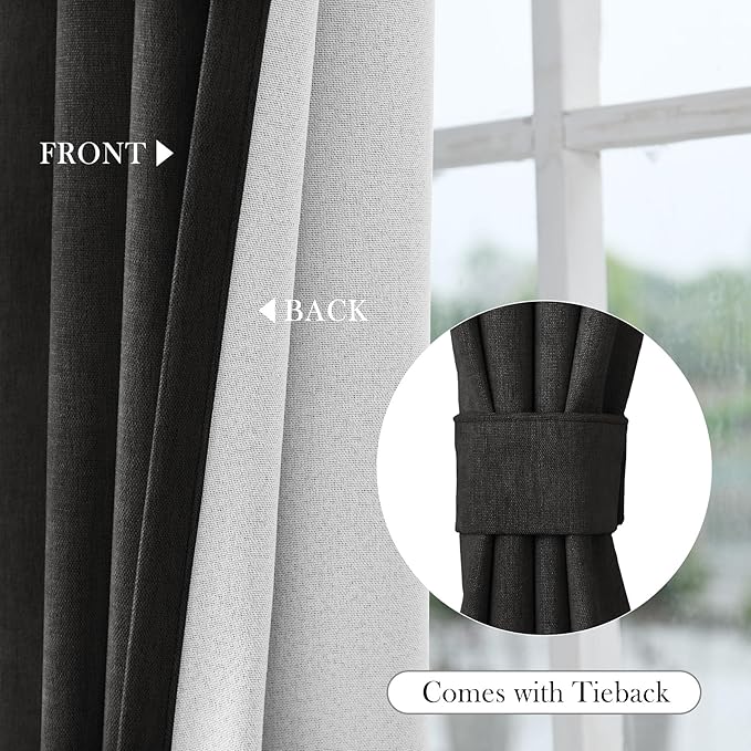 Macochico 52" Wx108 L 100% Blackout Curtains Extra Long Thermal Insulated Chenille Curtain for Living Room Bedroom Auditorium Home Theater Charcoal Grey Grommet Drapes with Tieback Classic 1 Panel
