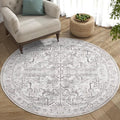 jinchan Lima Round Rug 5ft Vintage Machine Washable Area Rug Indoor Circle 5' Ultra-Thin Non-Slip Floral Print Carpet for Farmhouse Entryway Dining Room Living Room Bedroom Office (5'Round, Taupe)