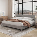 Allewie King Size Platform Bed Frame with Adjustable Upholstered Headboard, Strong Wood Slats, Heavy Duty Mattress Foundation, No Box Spring Needed, Noise-Free, Easy Assembly, Light Grey