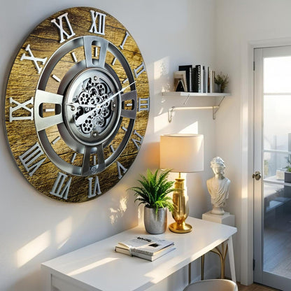 The Gears Clock Real Moving Gear Wall Clock England Line (Gold Antique, 24 inches (60 cm))