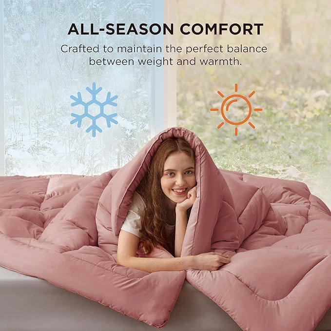 Bedsure Comforter Duvet Insert - Quilted Comforters King Size, All Season Duvet, GentleSoft Down Alternative Bedding, with 8 Tabs, Gifts for Women/Men, Dusty Pink, King 90 x 102 Inches