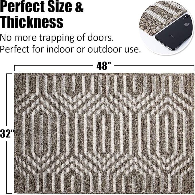 Indoor Doormat 32"x 48", Absorbent Front Back Door Mat, Rubber Backing Non Slip Floor Mats Inside Mud Dirt Trapper Outside Entrance Door Rug Carpet, Machine Washable Low Profile - Brown Time Cloister