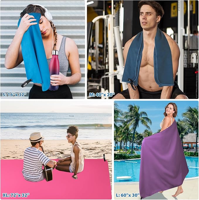 BOGI Microfiber Travel Sports Towel-Quick Dry Towel, Soft Lightweight Microfiber Camping Towel Absorbent Compact Travel Towel for Camping Gym Beach Yoga Swimming Backpacking (S:16''x32'',2Pcs-Grey)