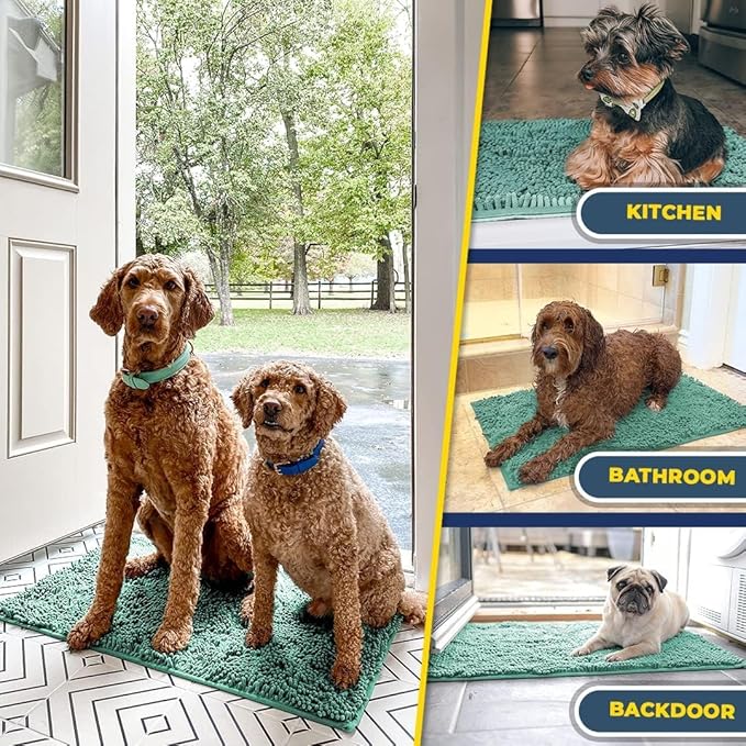 Muddy Mat® | Super Absorbent Door Mat Indoor, Microfiber Quick Dry Chenille Entryway Rug, Non-Slip Front Door Mat, Indoor Mats for Entryway, Machine Washable Pet Rug, Seafoam Green 24" x 120"