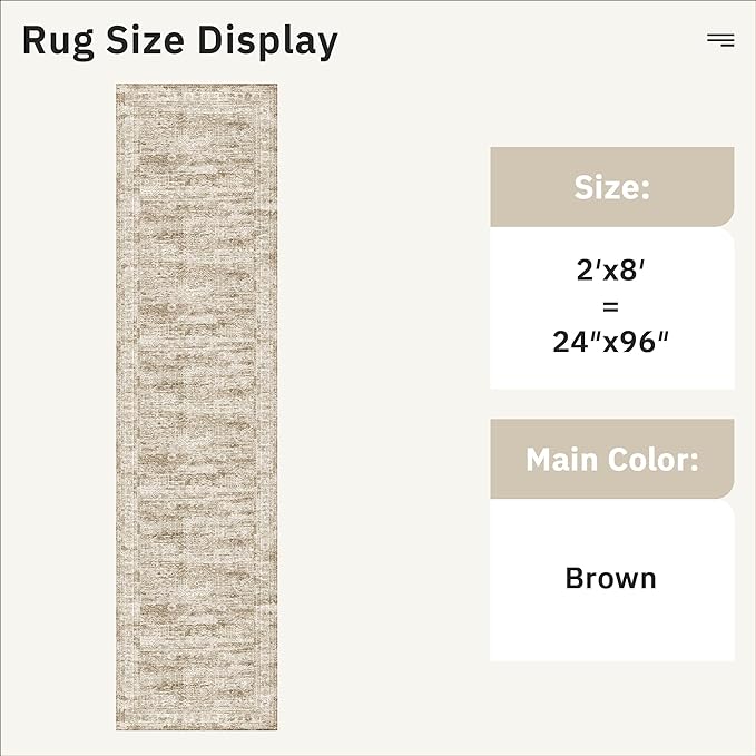 Runner Rug 2'x8' Washable Non-Slip Runner Rugs for Kitchen Bathroom Laundry Room Brown Vintage Floor Carpet Runners for Hallway Entryway
