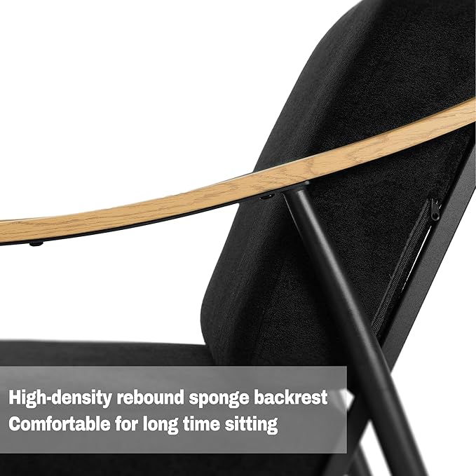Modern Accent Chair for Living Room Bedroom Mid Century Arm Chair Upholstered Office Accent Chair Comfy Waiting Room Chair with Metal Frame, Black