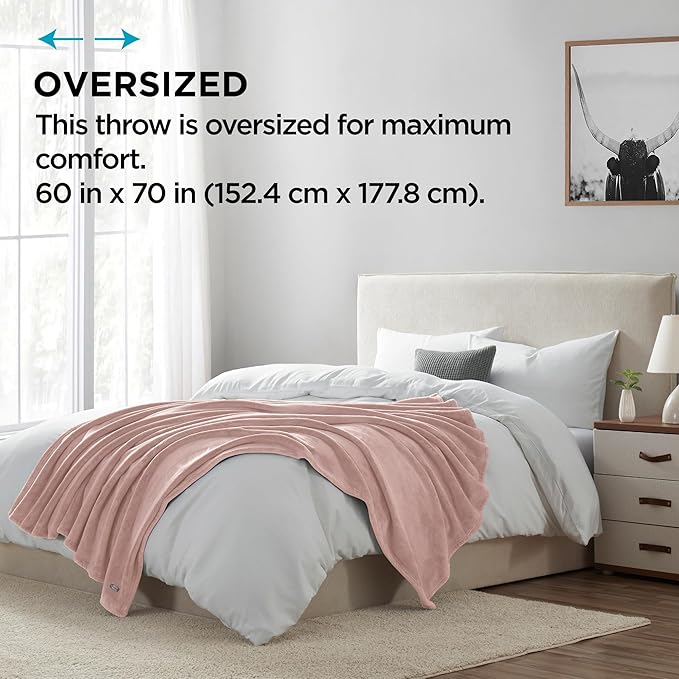 Brookstone Nap Plush Throw Blanket for Couch | Warm & Super Soft Blanket with Unmatched Heavy, Dense, and Ultra-Comfy Throw | Luxurious Drape, Cozying Up on a Sofa, Chair | Blush