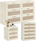 LEYAOYAO Rattan Dresser and Nightstand Sets 3, Boho Wood Dresser for Bedroom with 6 Drawers and Night Stand with 3 Drawer, Bedroom Furniture, Dressers & Chests of Drawers, Living Room, Hallway