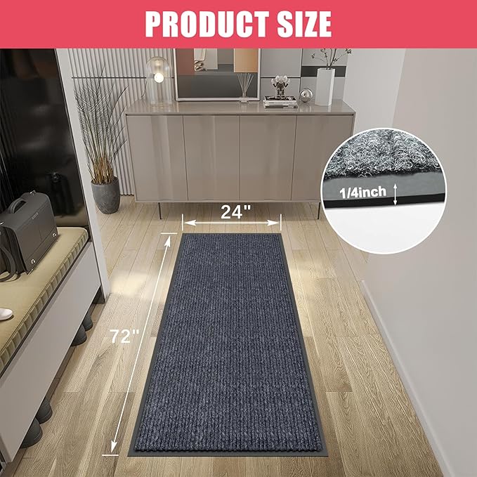 Kuyal Front Door Mat, 2'x6' Indoor Outdoor Entrance Mat, Commercial Floor Mats Inside Outside Entrance, Heavy Duty Durable Welcome Mats, Rubber Backing Non Slip Outdoor Mats for Entryway,Dark Gray