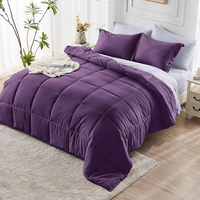 JOLLYVOGUE Twin Comforter Set, Ultra-Soft Bed in a Bag Twin Size 5 Pieces, Oeko-TEX Certified Bedding Set with Down Alternative Comforter, Sheets, Pillowcases & Shams, Purple & Lavender