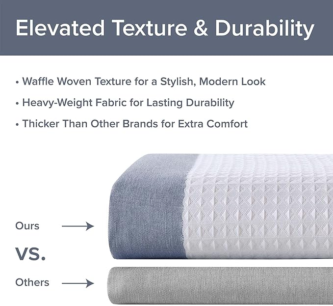 Madison Park Spa Waffle Shower Curtain Pieced Fabric Extra Long Premium Spa Quality Modern Shower Curtains for Bathroom, Tall 72x84, Indigo Blue
