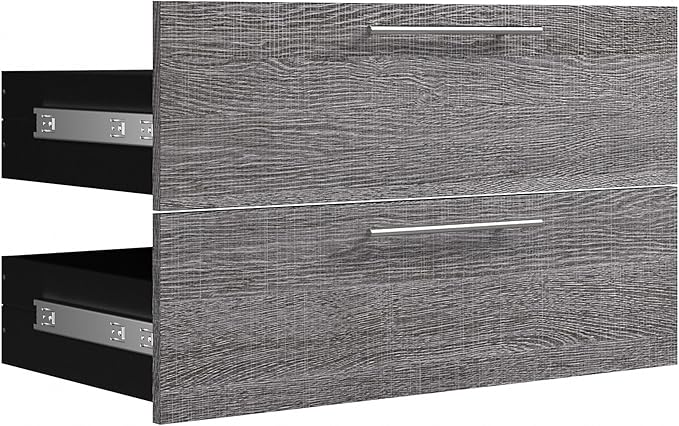 Bestar Orion 2 Drawer Set for 30W Tall Storage Shelf in White and Walnut Grey, Bedroom Organization