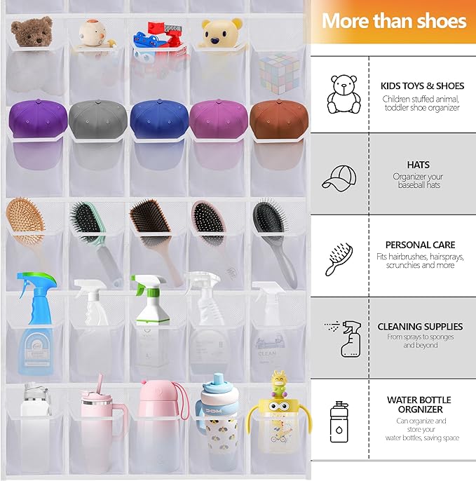 Over the Door Shoe Organizer, 40 Large Mesh Pockets Hanging Shoe Rack Organizer for Closet Behind The Door Storage Holder for Entryway Bedroom Dorm White