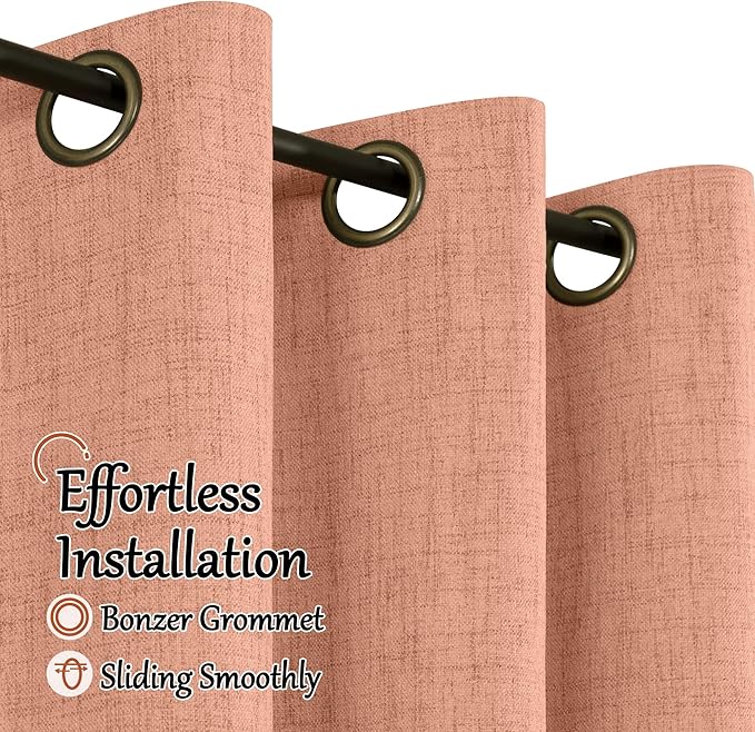 Linen Blackout Curtains 72 Inch Long for Bedroom, 100% Black Out Fall Curtains for Bedroom Living Room, Light Blocking Thermal Insulated Window Curtains, Each 52x72 Inch 2 Panels, Terracotta