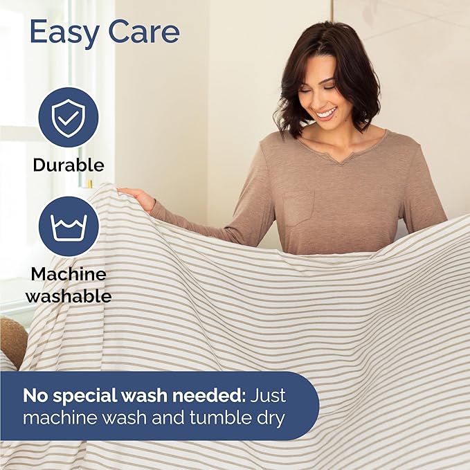 Twin 4 Piece Sheet Set - Cooling, Comfy & Breathable - Hotel Luxury Bedding, Includes Fitted Sheet for Women, Men, Kids & Teens - 1 Flat, 1 Fitted Sheet, 2 Pillowcases w/Deep Pockets - Beige Stripes