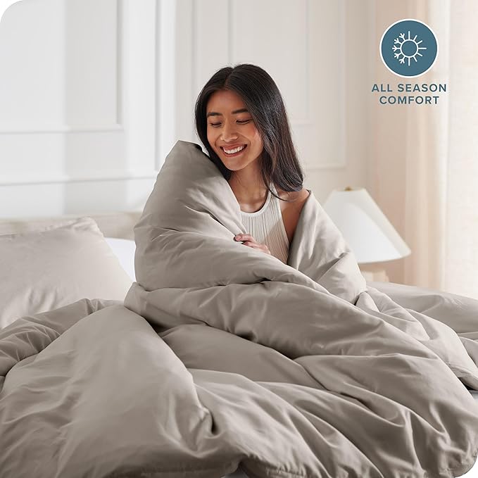 Bare Home Bedding Duvet Cover Queen Size - Premium 1800 Super Soft Collection - Lightweight, Cooling - Soft Breathable Bedding Duvet Cover (Queen, Khaki)