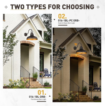 zeyu 18 Inch Vintage Gooseneck Wall Light Fixture, Outdoor Dusk to Dawn Barn Light, Farmhouse Wall Sconce Light for Garden Garage, Oil Rubbed Bronze Finish, 016-1BL-PC ORB