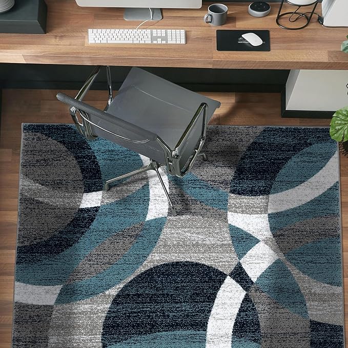Rugshop Blue Modern Geometric Indoor Small Area Rug, Overlapping Circle Pattern, Fade Resistant, Non-Shedding, for Bedroom, Home Office and Reading Nook, 3'3" x 5'