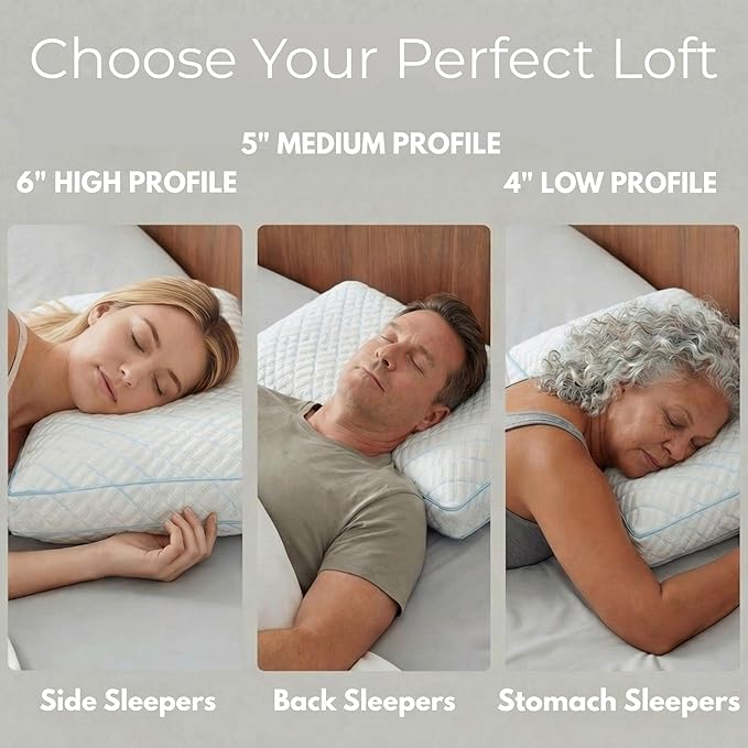 Glacia Contour Ergonomic Pillow – Contoured Cervical Neck Pillow for Sleeping and Pain Relief | Gel-Infused Memory Foam Pillows for Side Sleeper Relief, Queen Size