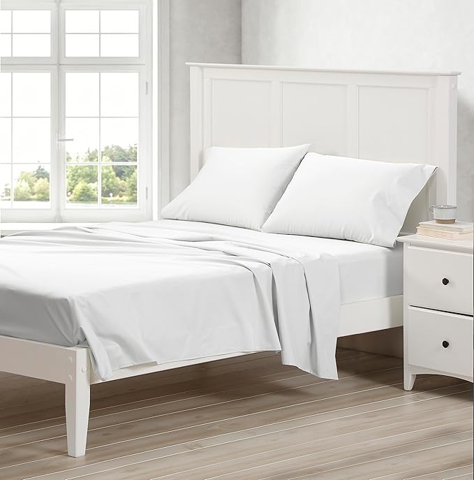 Cuddledown dreamstead King Bed Soft, Easy, 100% Cotton, Luxury Sateen, Set Includes Fitted, Flat Sheet and Pillowcase, White