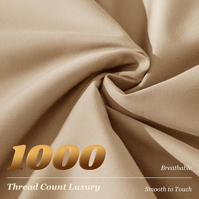 LBRO2M 1000 Thread Count 100% Egyptian Cotton Sheets Set Queen Size, 4 Piece Sets Bed Sheet Deep Pocket Sheet Set 16" Soft Comfortable All Season (Queen, Cream)