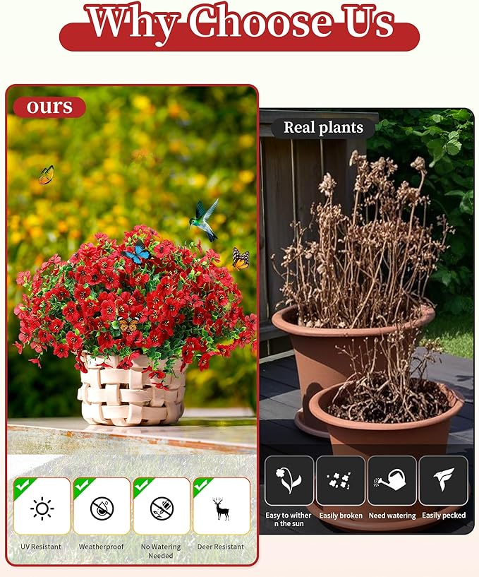 Faux Flowers for Outdoor Planters 16 Bundles UV Resistant Artificial Eucalyptus Fake Plants Outside Spring Summer Yard Decoration Realistic Silk Daisy Used for Patio,Front Porch,Garden,Pots Decor