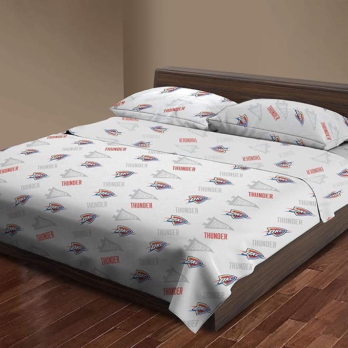 Northwest Officially Licensed Oklahoma City Thunder NBA Full Size Sheet Set – Soft Team Logo Bedding for Dorms, Bedrooms, Fan Caves & Game Day Style