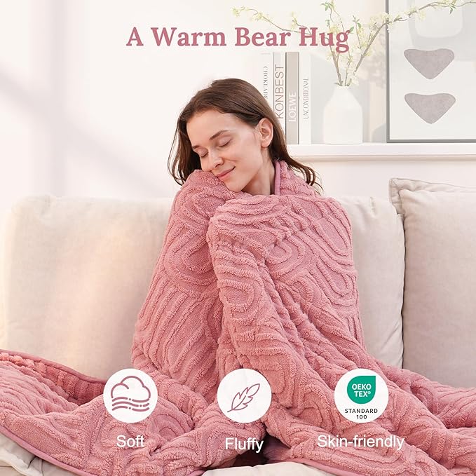 Sherpa Fleece Adult Weighted Blanket Great for Sleep, 15 lbs Dual Sided Soft Fuzzy Heavy Blankets for Couch Bed Sofa, Cozy Warm Arched Jacquard Throw for Winter (Apricot Pink, 48" x 72", 15 Pounds)
