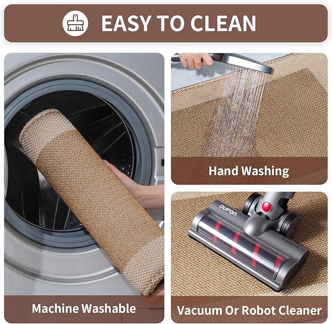 Kitchen Mats for Floor, Super Absorbent Kitchen Rugs Non Slip Washable, Soft Braided Kitchen Runner Rug, Standing Mat Kitchen Sink Mat, Easy to Clean, Brown 17x59