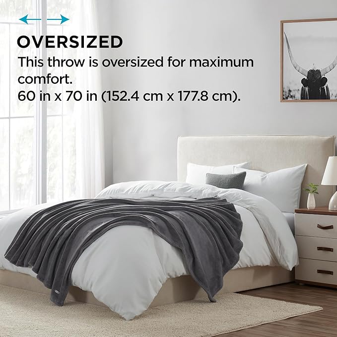 Brookstone Nap Plush Throw Blanket for Couch | Warm & Super Soft Blanket with Unmatched Heavy, Dense, and Ultra-Comfy Throw | Luxurious Drape, Cozying Up on a Sofa, Chair | Silver