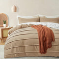 Oli Anderson Khaki Duvet Cover Queen Size - Pleated Queen Duvet Cover, 3PCS Soft and Breathable Textured Bedding Set with Zipper Closure(Khaki,90"x90")
