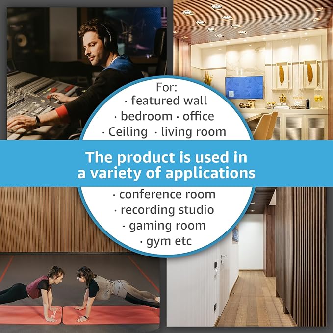 Art3d 4pcs-107 x 8in Slat Acoustic Panel for Wall and Ceiling, 3D Fluted Sound Absorbing Panel with Wood Finish, Dark Walnut