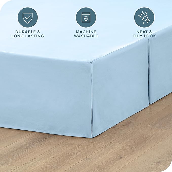 Bare Home Queen Bed Skirt - 15-Inch Tailored Drop Easy Fit - Bed Skirt for Beds - Center & Corner Pleats (Queen, Light Blue)