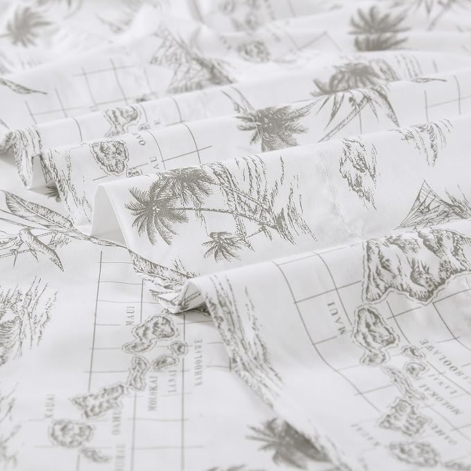 Tommy Bahama - Queen Sheets, Cotton Percale Bedding Set, Crisp & Cool, Stylish Bedding Set (Vintage Map Brown, Queen)