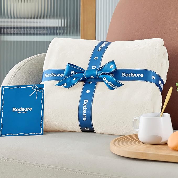 Bedsure GentleSoft Fleece Blanket Twin Size Cream - 300GSM Lightweight Plush Fuzzy Cozy Soft Warm Blanket for Bed, Sofa, Couch, Travel, Camping, 60x80 inches