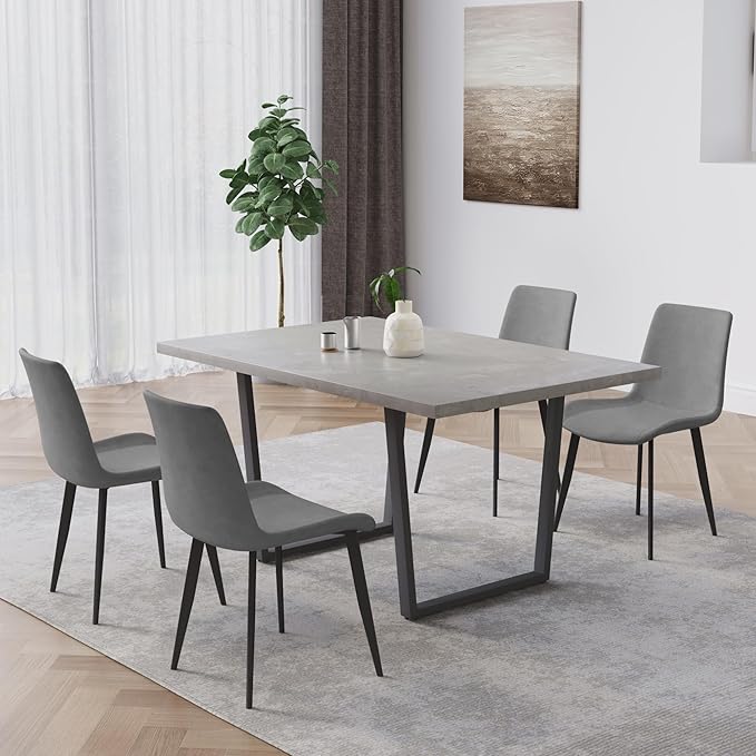 5 Piece Dining Table Set, 42.9 Inch Modern Kitchen Dining Table and Leather Dining Chairs for Kitchen Dining Room (Table + 4 Grey Chairs)