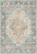 Area Rugs 3'x5' Washable Non-Slip, Floral Vintage Distress Print Pattern Medallion Carpet for Living Room Bedroom Dining Room, Blue Orange Red