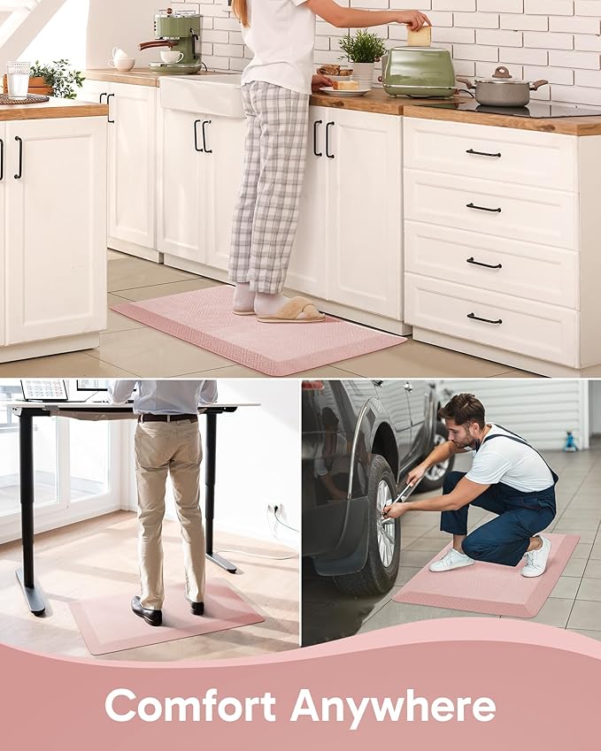 Ophanie Kitchen Mats for Floor, 3/4 Inch Thick Kitchen Rugs, 20''x32'' Anti Fatigue Standing Cushioned Mat, Waterproof,Comfort Ergonomic Mat for Office, Home, Sink, Pink Non-Slip Bottom