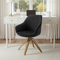 Zouron Swivel Accent Chair with Gold Metal Legs, Velvet Desk Chair Without Wheels for Living Room Bedroom Office, Black