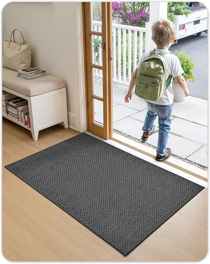 Color&Geometry Ultra-Thin Indoor Door Mat, 17"x30" Low-Profile Non-Slip Entryway Rug with Modern Geometric Texture, Washable Doormat for Entrance, Front Doors, Grey (Rolled-up NO Creases)