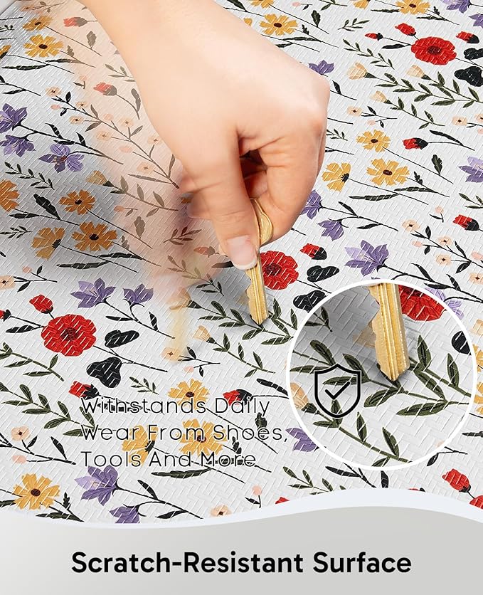 Ophanie Kitchen Mats for Floor, 3/4 inch Thick, 20x32 Anti Fatigue Cushioned Mat, Kitchen Rugs, Waterproof, Comfort Ergonomic Standing Mat for Office, Home, Sink, White Flower Non-Slip Ridged Bottom