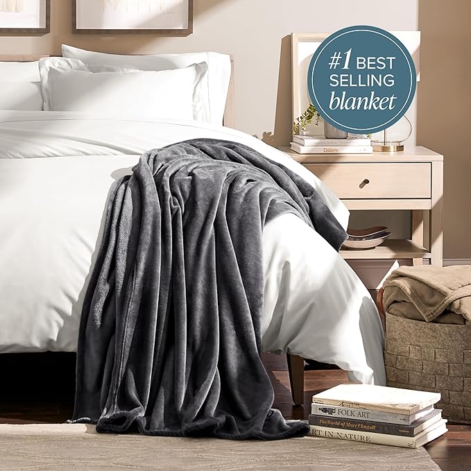 Bare Home Fleece Blanket - Twin/Twin Extra Long - Ultra-Soft Lightweight for Bed, Sofa, and Couch - Luxury Microplush - Cozy Warm Blanket (Twin/Twin XL, Grey)