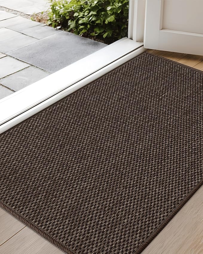 Color&Geometry Ultra-Thin Indoor Door Mat, 27"x59" Low-Profile Non-Slip Entryway Rug with Modern Geometric Texture, Washable Doormat for Entrance, Front Doors, Brown (Rolled-up NO Creases)